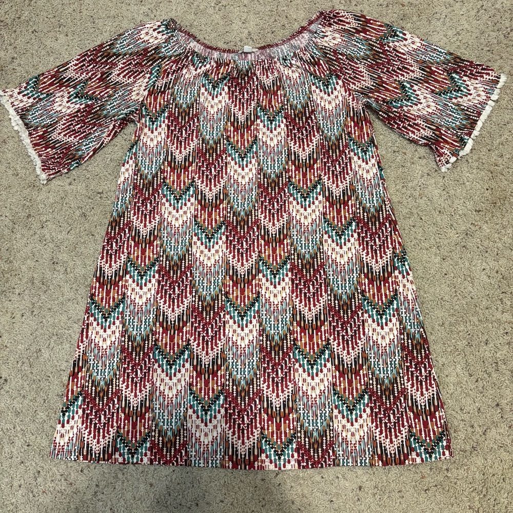 Cato Multicolor Zigzag Casual Dress with Fringe